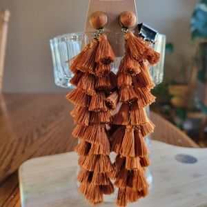 Joyfolie Burnt Orange Tiered Tassel Earrings - Boho Chic Dangles